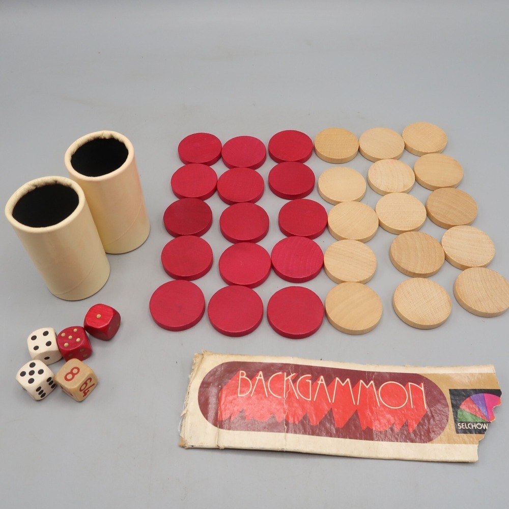 VTG Backgammon Game Replacement Wood Pieces Dice Cups Selchow & Righter 1975